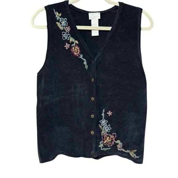 Koret Sweaters - Vintage Koret Sweater Vest Floral‎ Embroidery Button Front Sz S